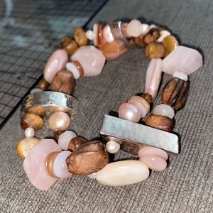Timeless rose quartz, wooden bead accent bracelet